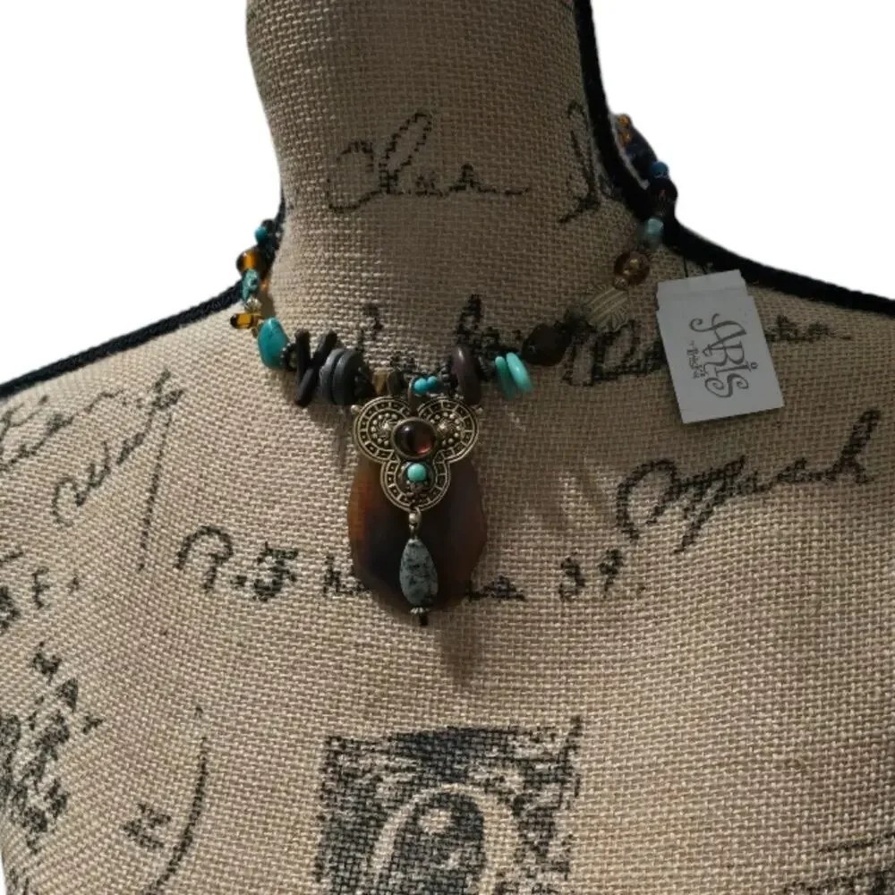 Treska‎ Turquoise and Brown Pendant Wrap Collar Necklace New